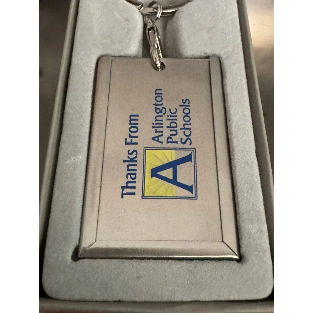 Arlington Public Schools Metal Keychain ID Tag Gift Boxed Silver Tone Logo
